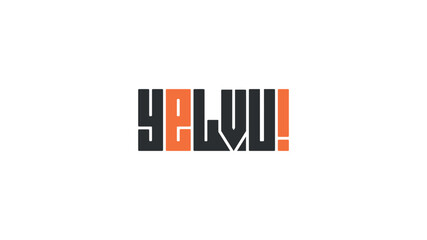 Obraz premium Bold stylized text-based logo reading YELVU! in geometric uppercase font, perfect for creative brands, modern streetwear, or tech-inspired media identity