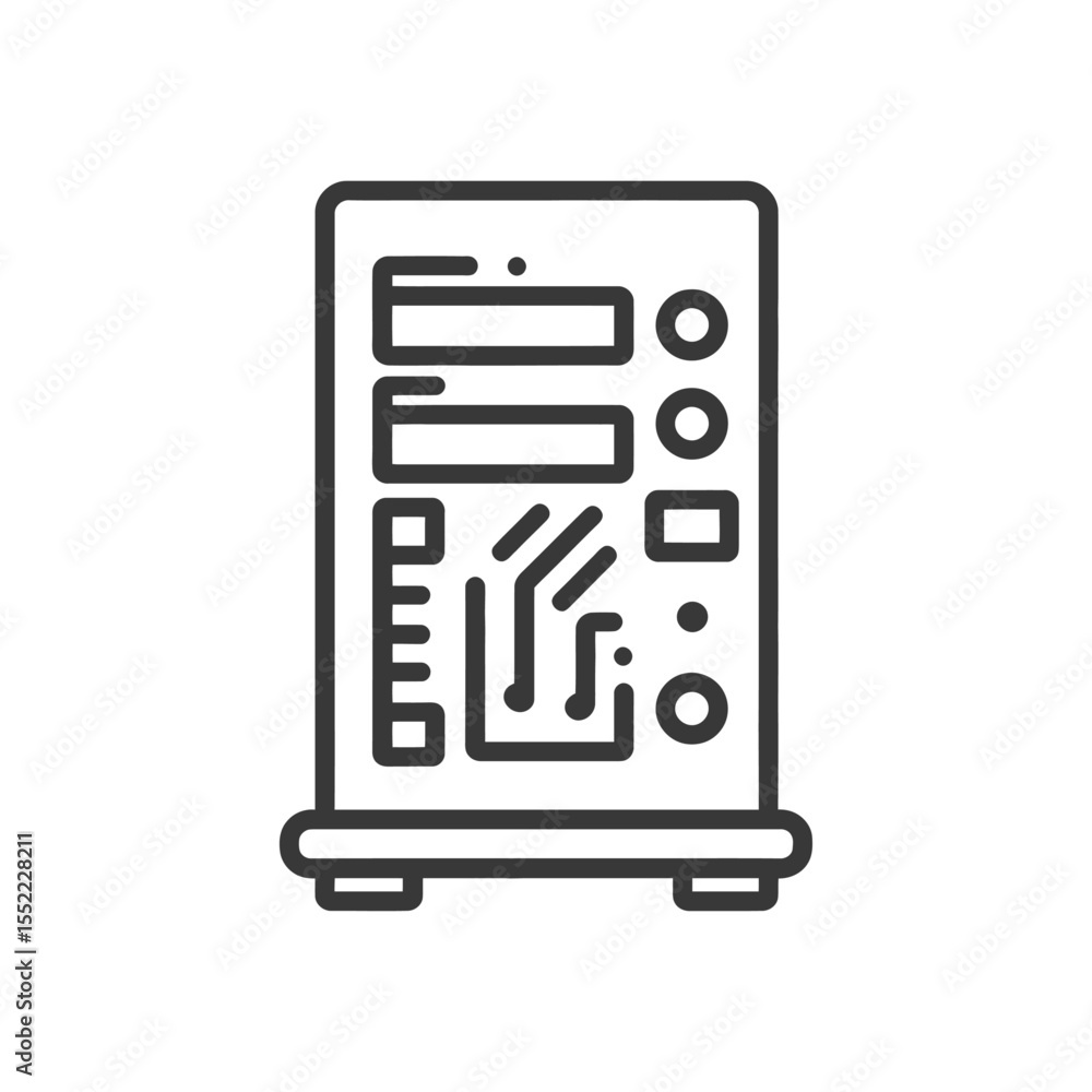 Poster server rack icon: modern line art for data storage and computing