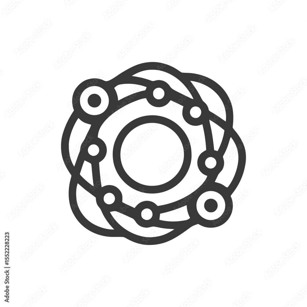 Poster interconnected circles: abstract network icon with nodes and links on white