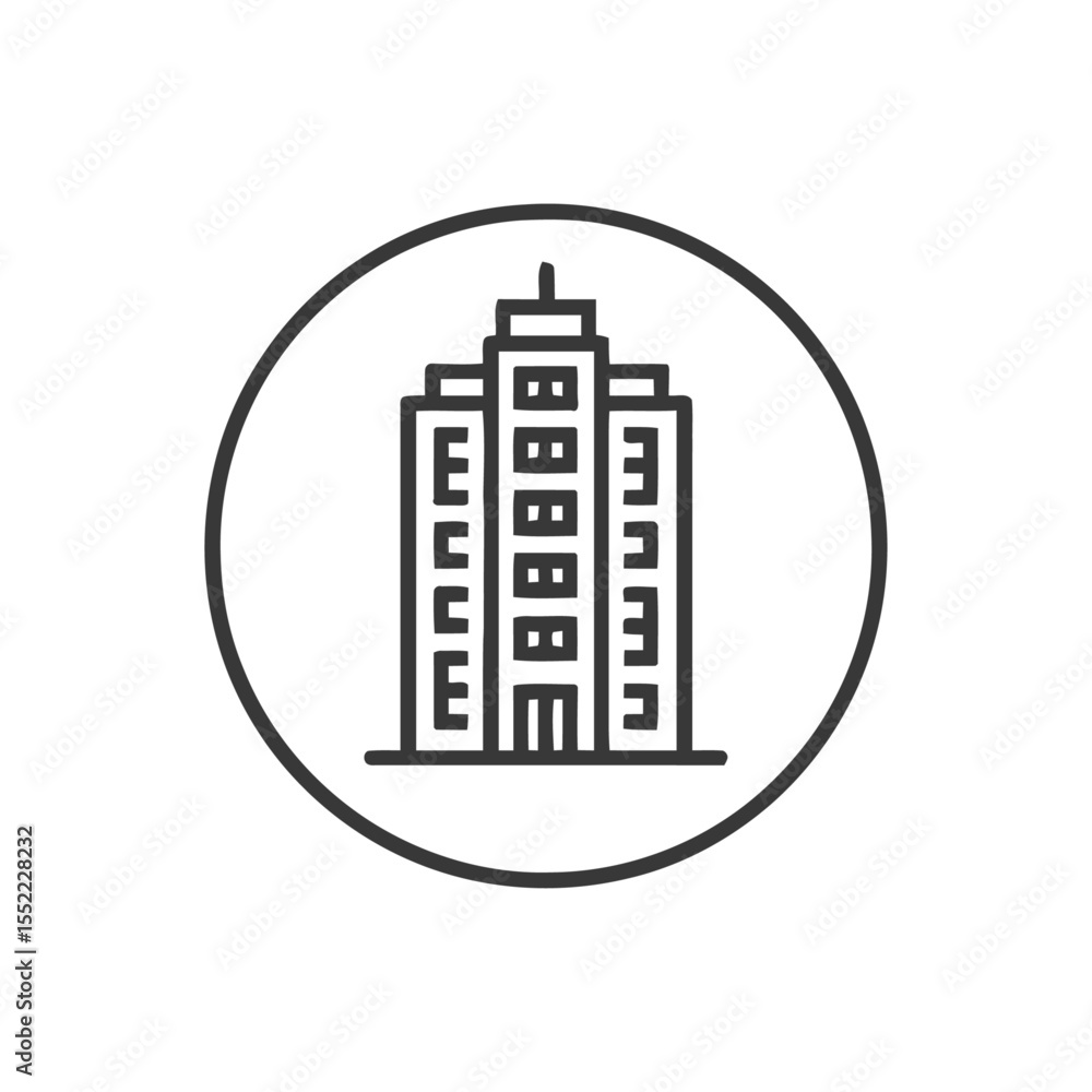 Aufkleber minimalist building icon: modern architecture in a circular frame