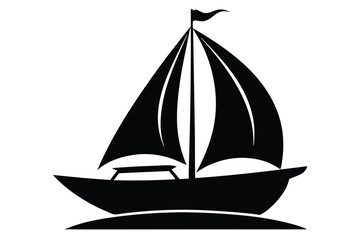 Black Silhouette of a Sailboat with Sails and Flag on Top of Mast