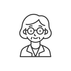 Line Art Portrait: Smiling Elderly Woman with Round Glasses and Bob Haircut