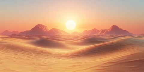 Background of Desert Dunes and Mountain Silhouettes at Sunset — Natural Landscape Texture with Warm Light and Atmospheric Sky