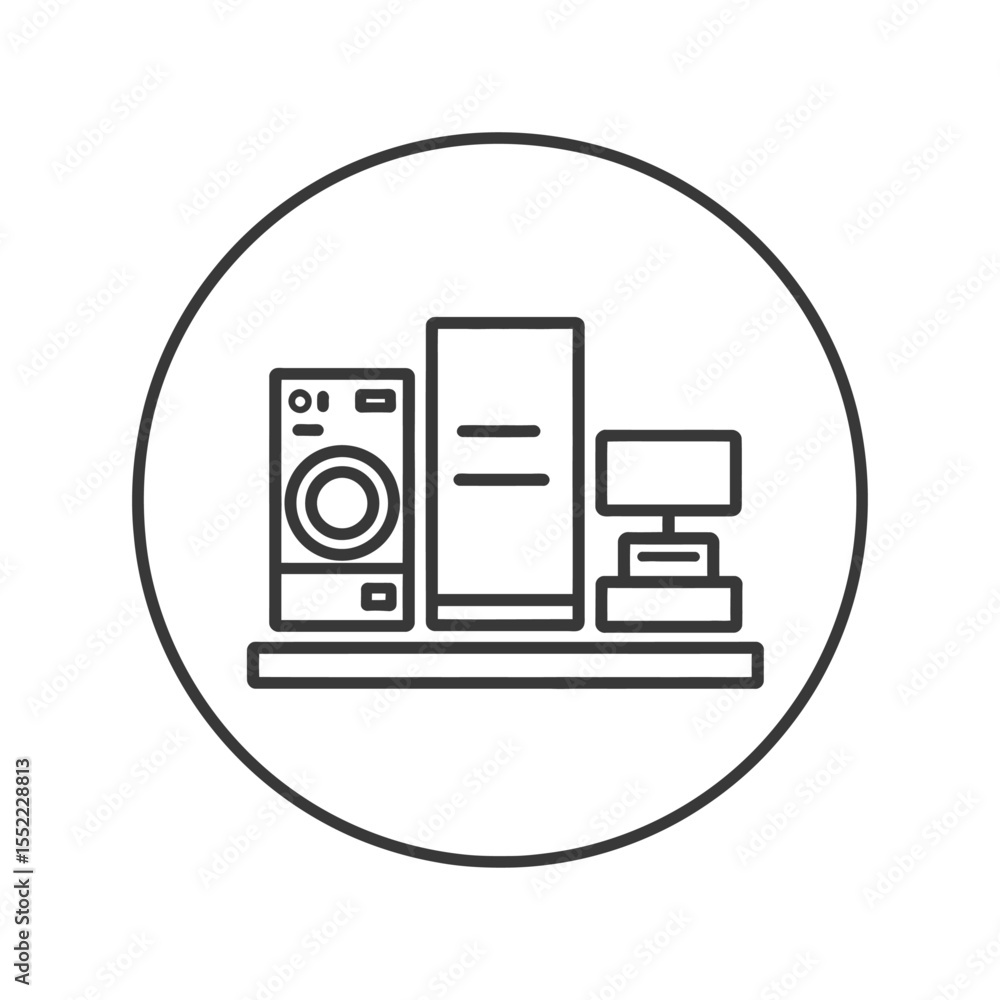 Poster minimalist icon of electronics and pos system in circle frame