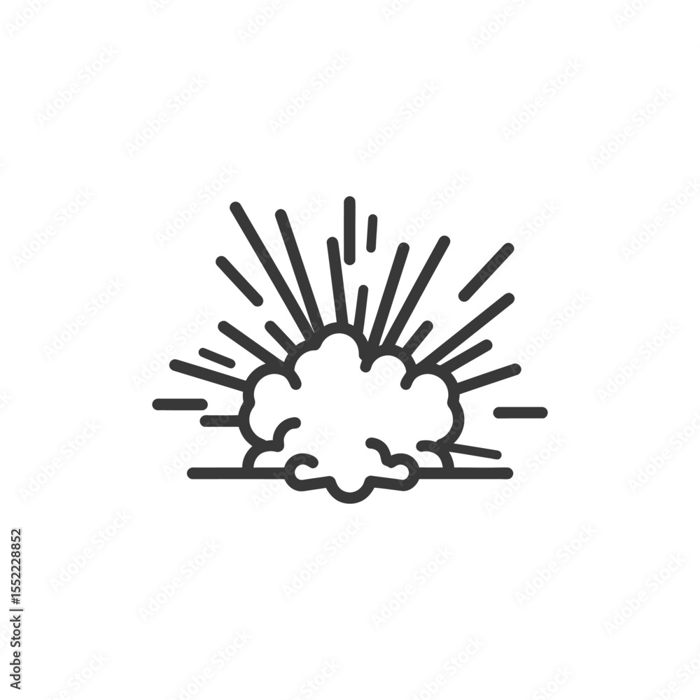Poster stylized explosion icon with radiating lines and cloud shape