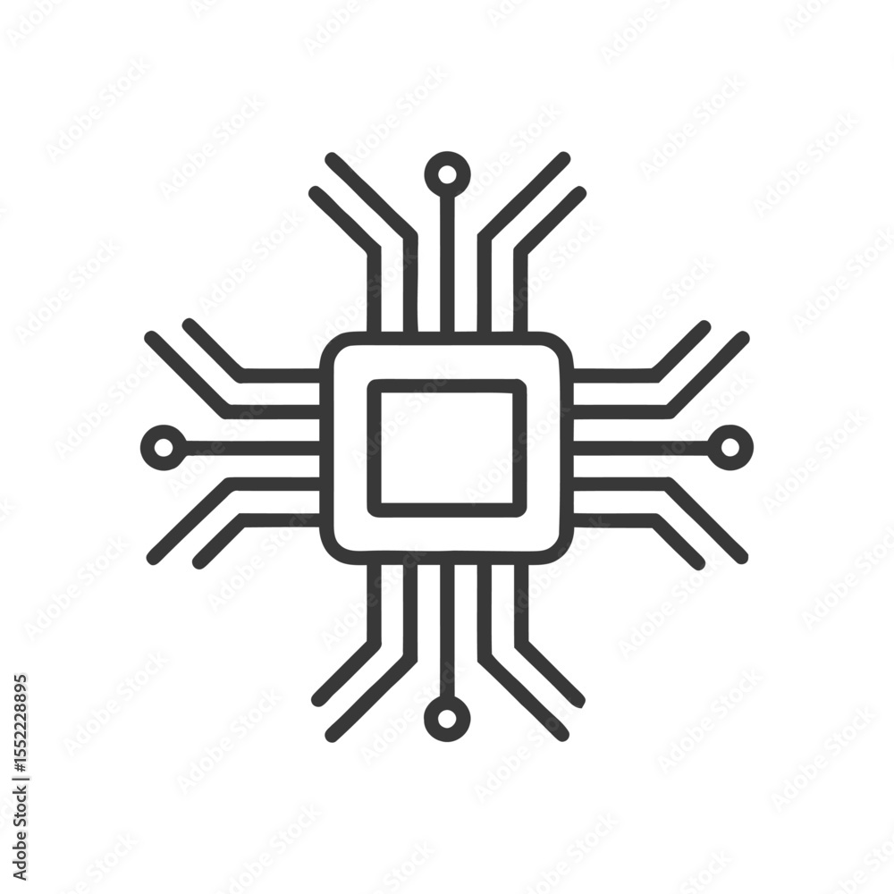 Poster minimalist microchip icon: clean line art for technology concepts