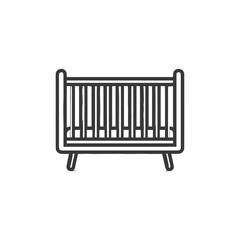 Minimalist Baby Crib Icon: Clean Line Art Illustration on White Background