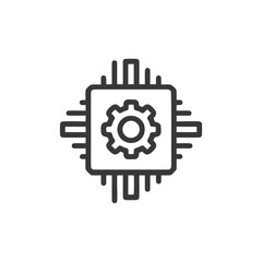 Obraz premium Stylized CPU Icon with Gear, Black Outline on White Background