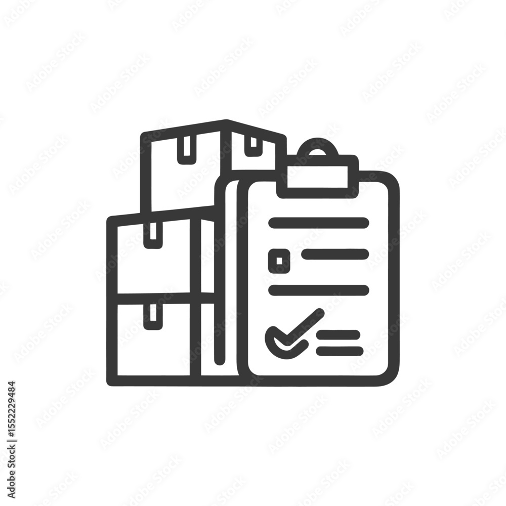 Poster delivery checklist icon: boxes and clipboard with checkmark symbol