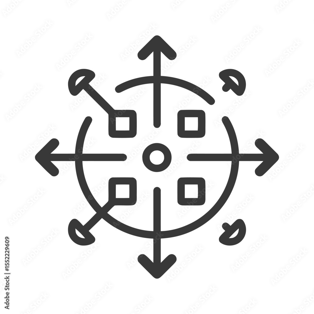 Poster concentric arrows with square intersections: directional icon design