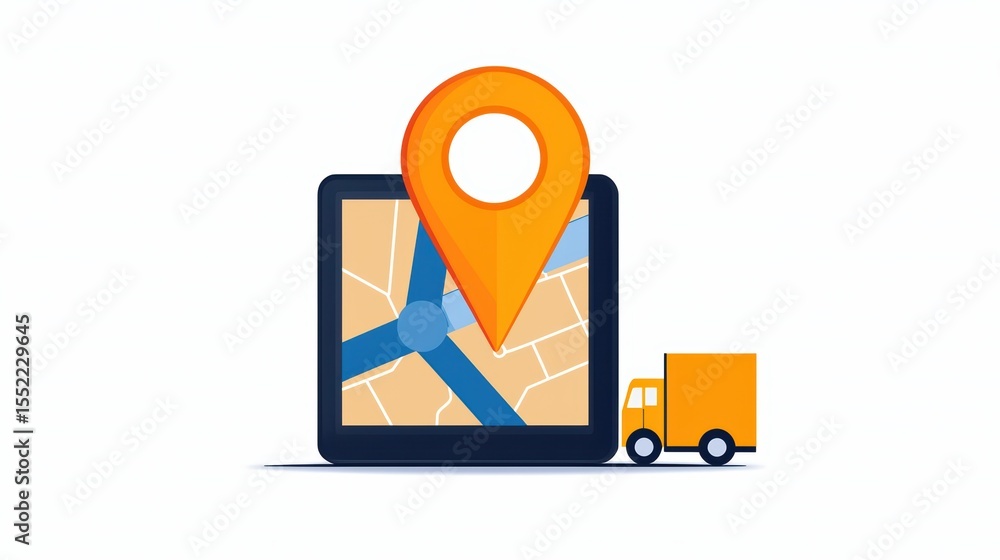 Aufkleber delivery truck with map pin icon illustrating navigation and location tracking concept in digital fo
