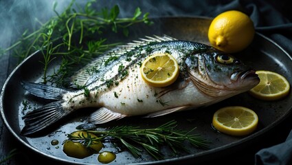 Grilled Gilt-Head Bream Fish with Herbs and Lemon