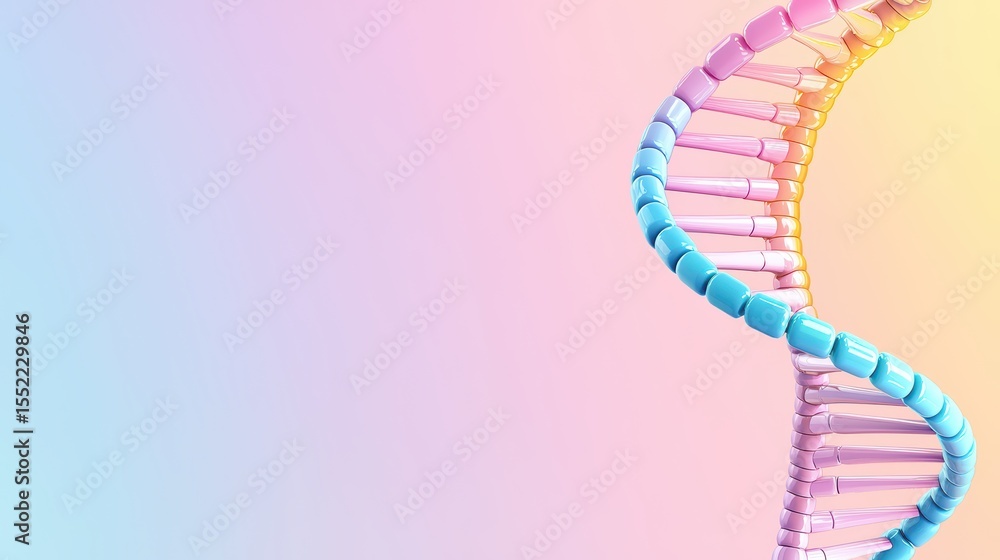 Poster abstract 3d illustration of dna helix structure with colorful gradient background for science and te