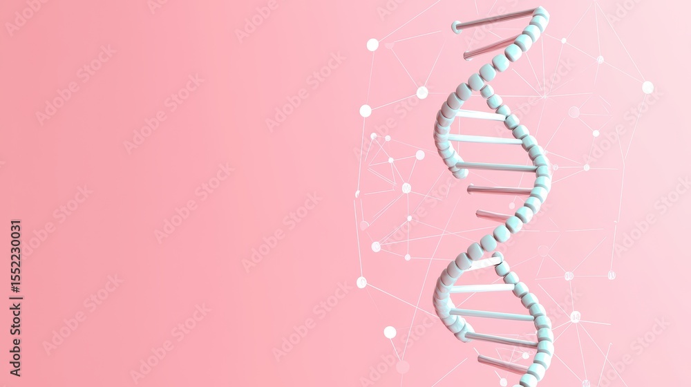 Poster abstract illustration of a dna helix structure on a soft pink background representing genetic scienc