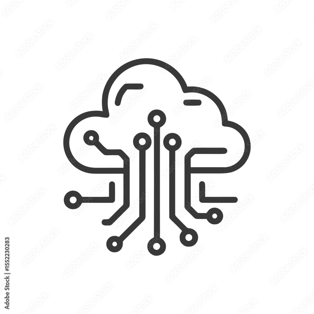 Aufkleber cloud computing circuit: minimalist icon of digital network technology