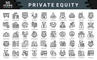 Private Equity icon collection. Simple outline vector illustrations.