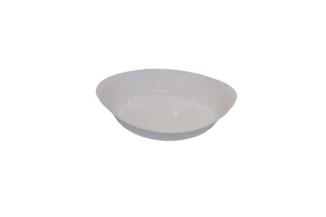 Empty deep plate in oval shape, View from above isolated on white background