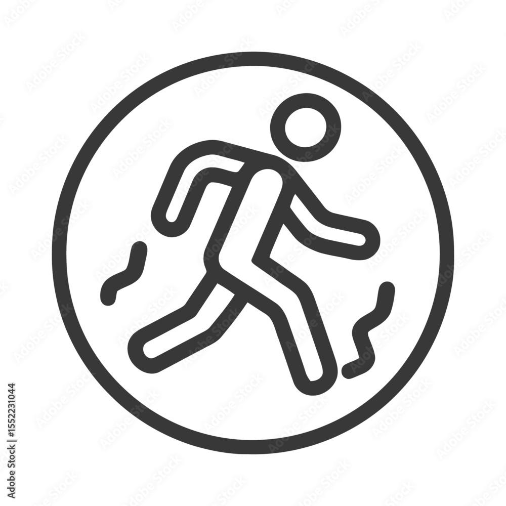 Poster minimalist running icon: bold outline of a person in motion inside a circle