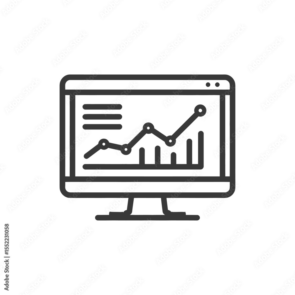 Poster rising trend: computer displaying an upward-moving line graph icon
