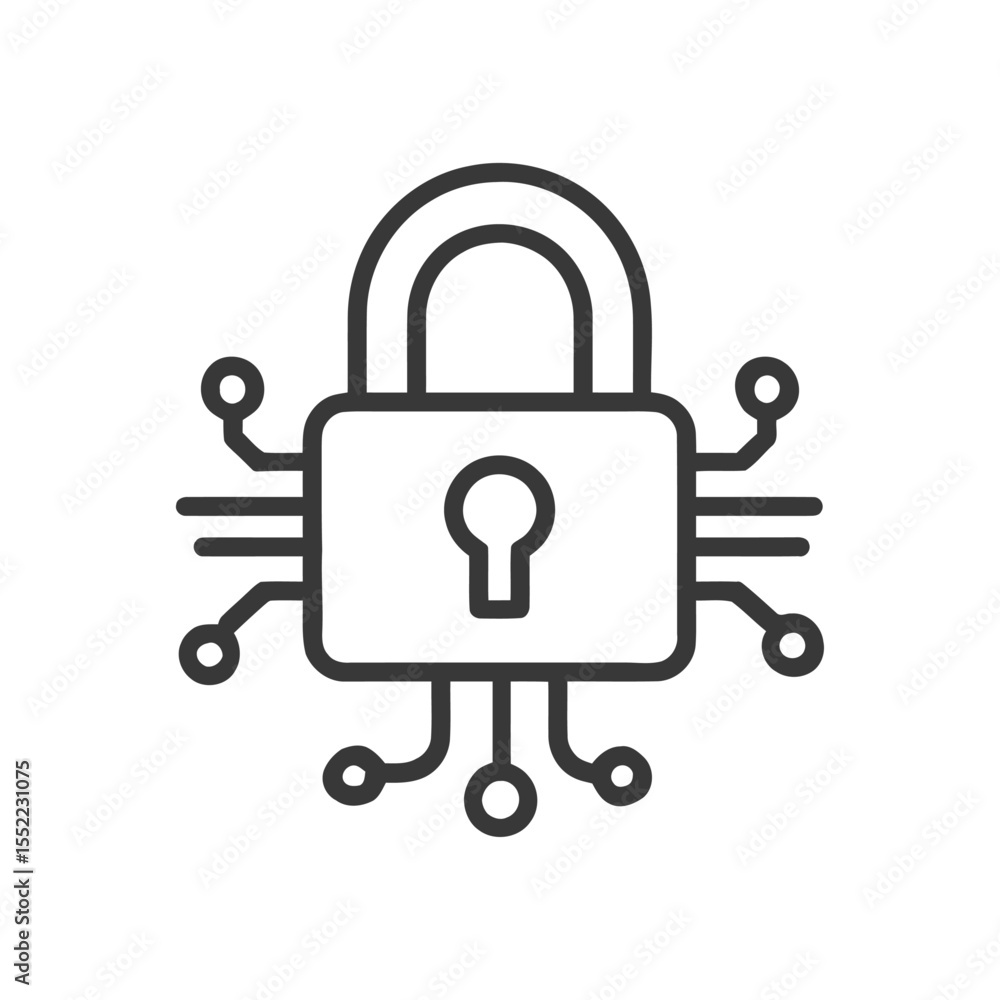 Poster cyber security lock icon with circuit board design on white background