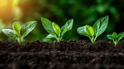 Tender green seedlings emerging from the rich soil symbolize growth and potential, capturing the essence of nature's cycle and the hope for a fruitful harvest.