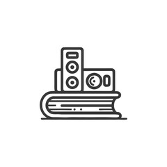Obraz premium Audio Speakers Stacked on a Book, Minimalist Line Art Illustration