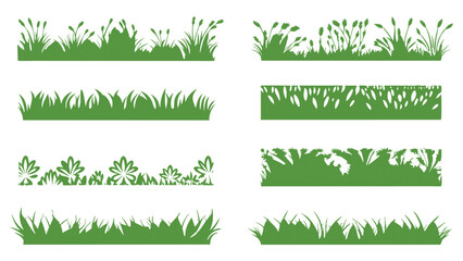 Vibrant Green Vector Silhouette Set of Grass Borders for Landscape Designs, Nature Decor, and Eco-Friendly Graphic Projects