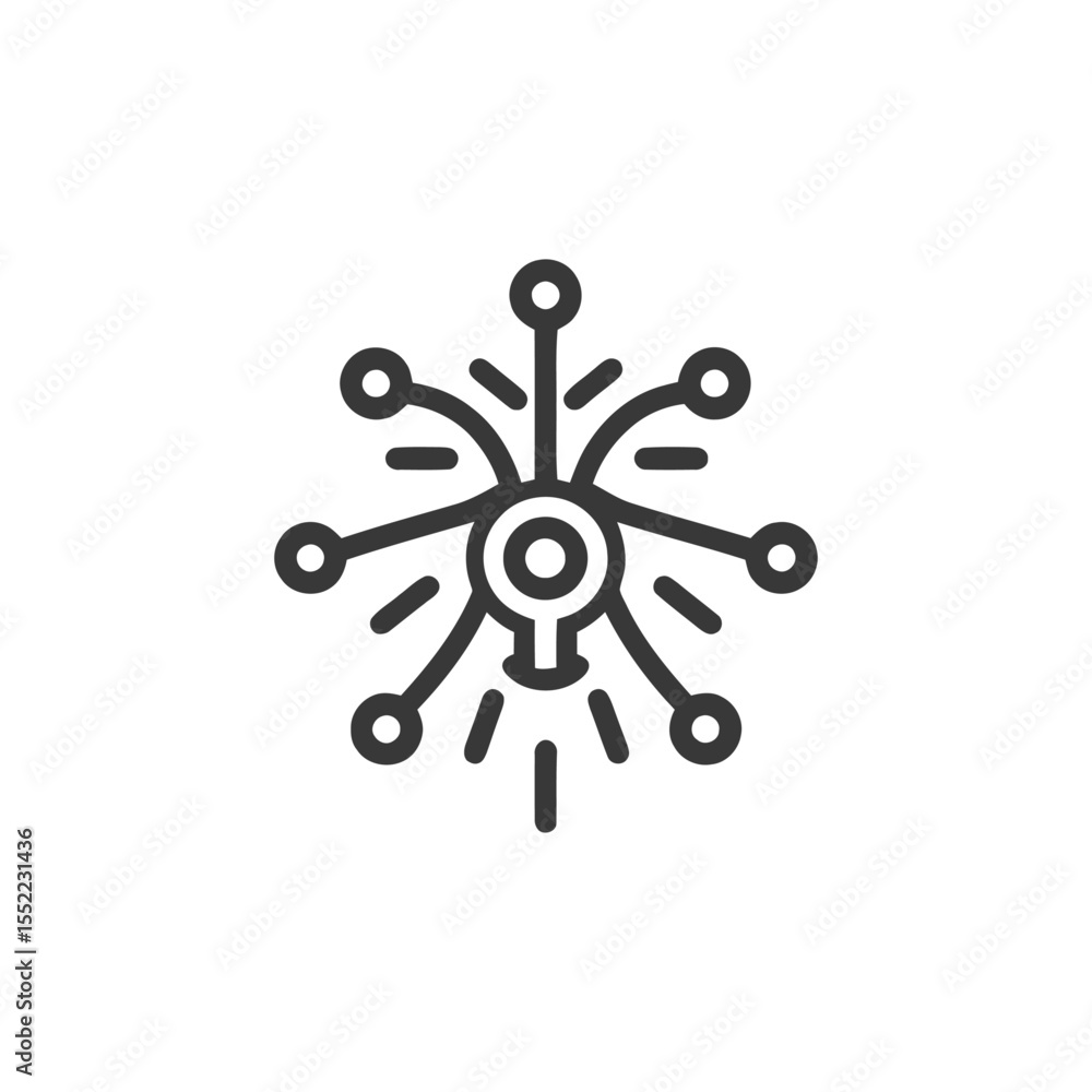 Poster abstract lightbulb network icon with connected nodes and rays