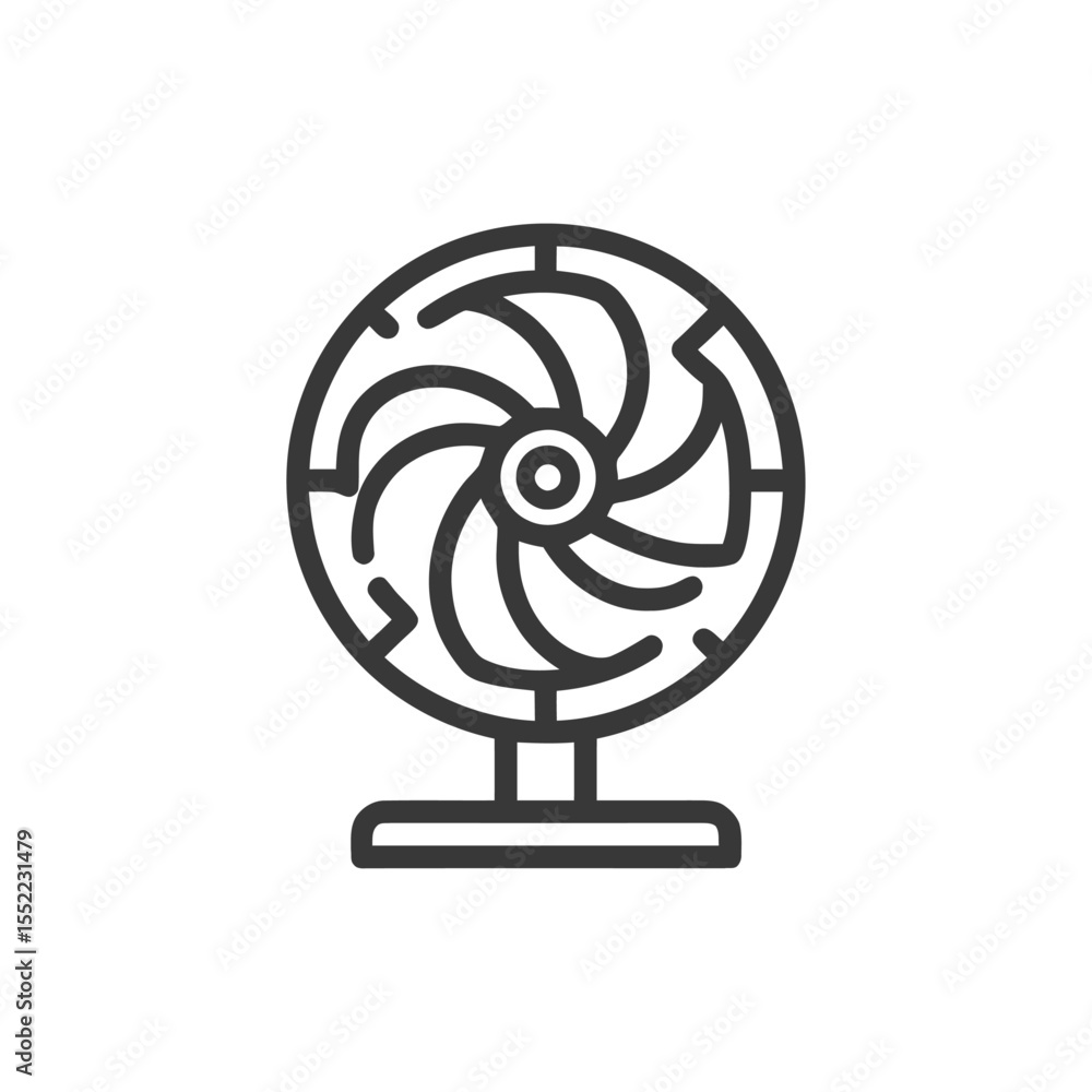 Poster minimalist line art: table fan with circular blade design on white background