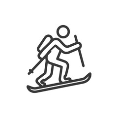 Minimalist Ski Touring Icon: Backcountry Adventure Symbol in Bold Line Style
