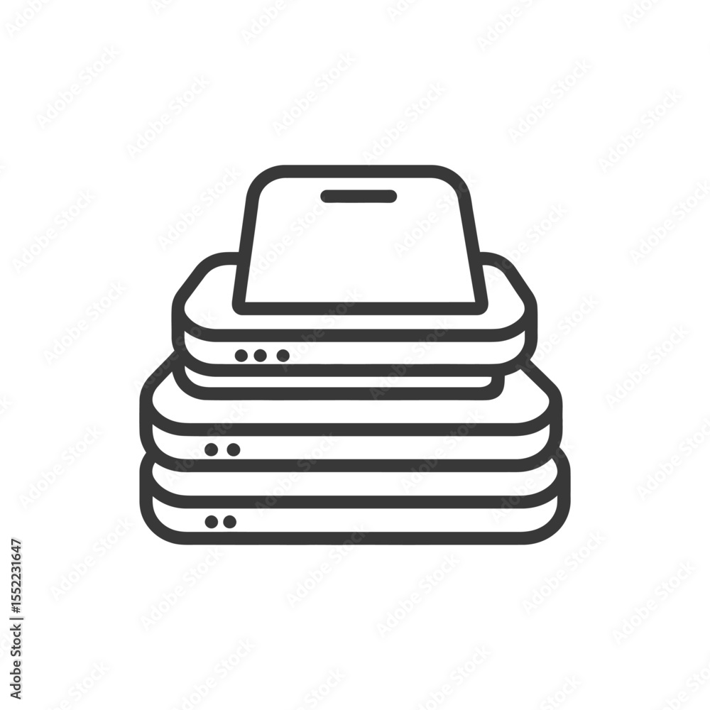 Poster stacked servers icon: data storage and network infrastructure outline