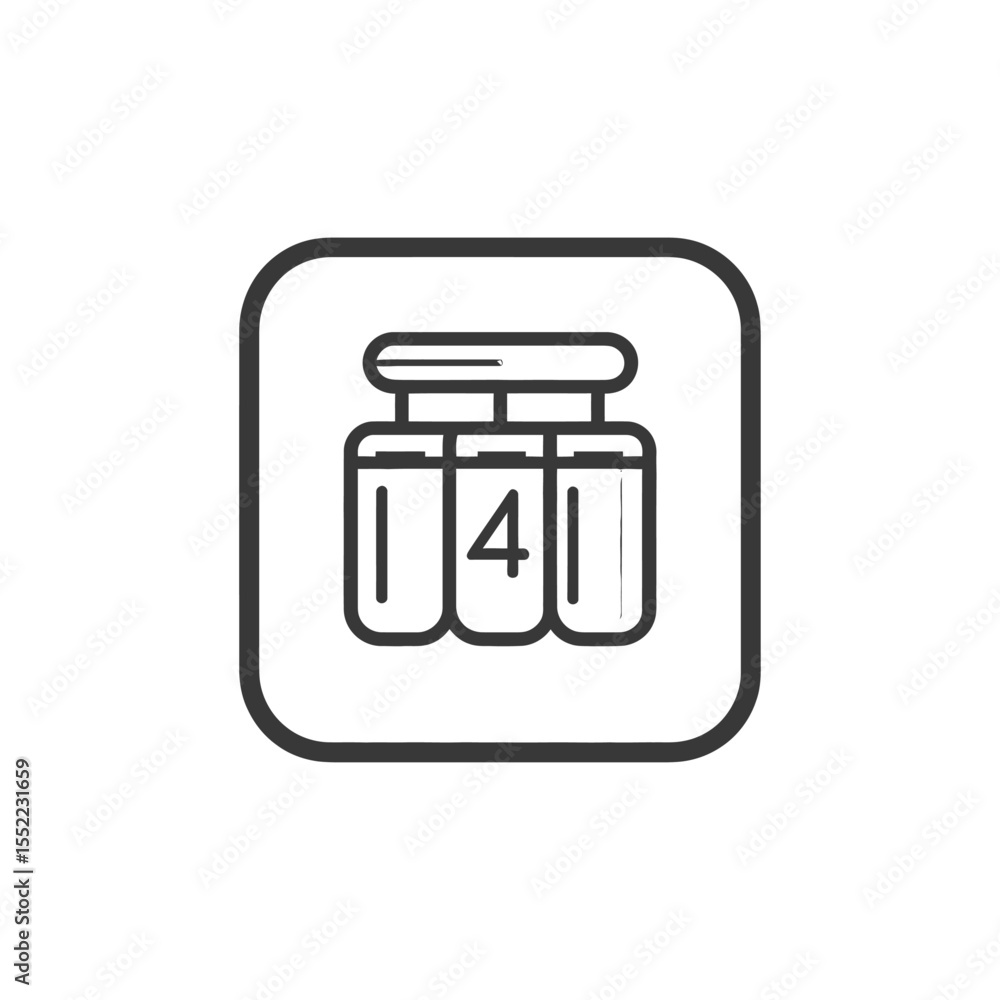 Poster minimalist icon of four cylinders with connecting top in rounded square frame