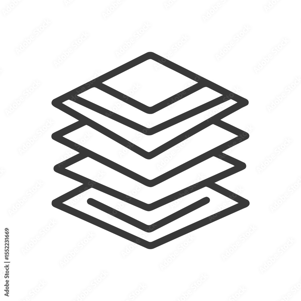 Poster stacked layers icon: geometric design with rounded corners and bold outline