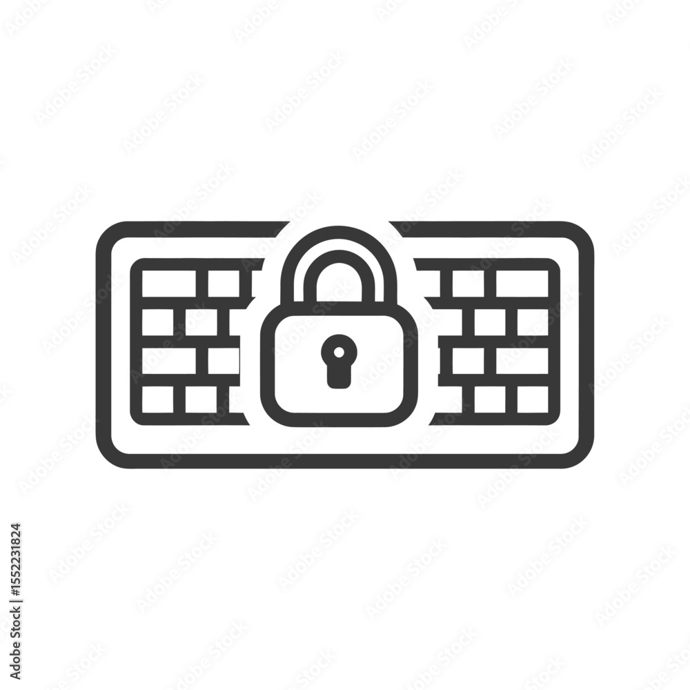 Poster secure firewall: padlock symbolizing network security on brick wall