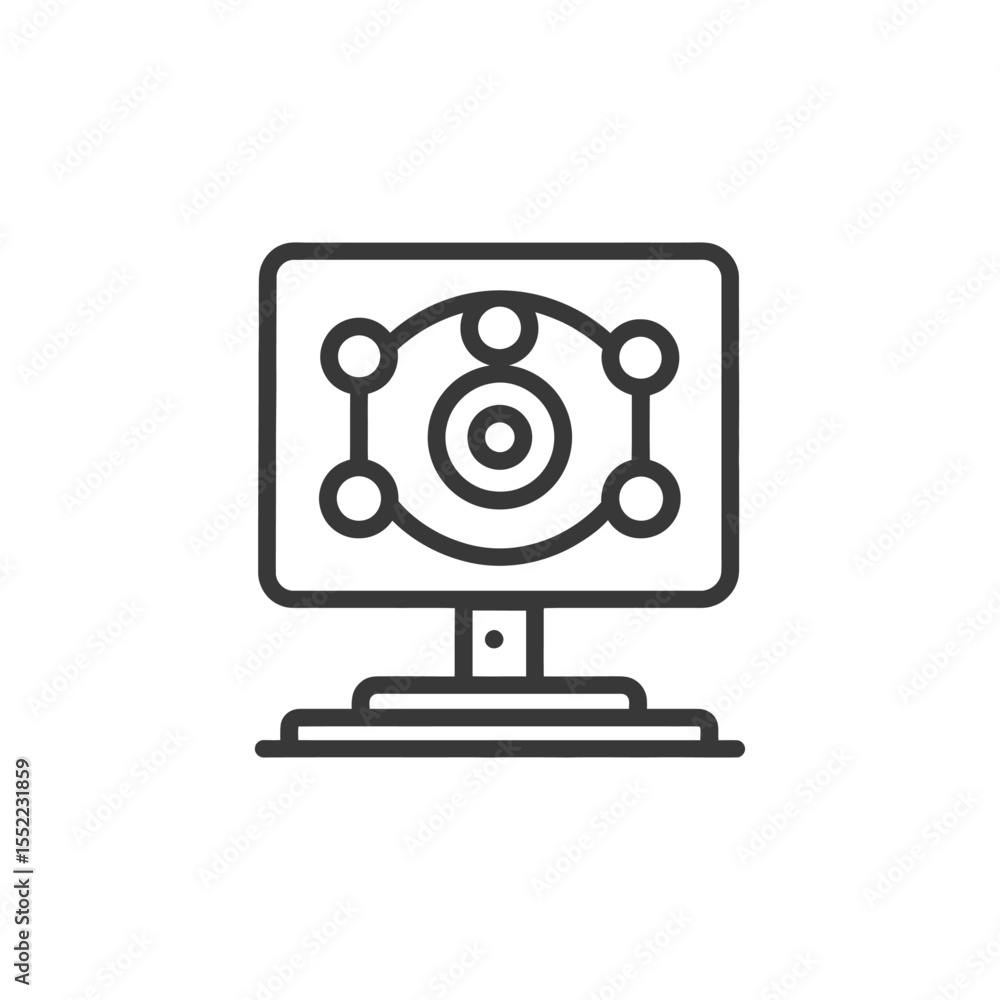 Aufkleber monitor with network connection: modern technology icon, data visualization, minimalist design