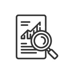 Financial Analysis: Magnifying Glass Over Rising Graph on Document Icon