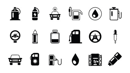 Extensive Black Vector Silhouette Icon Set of Car Service Tools for Auto Maintenance, Garage Branding, and Vehicle Repair Designs