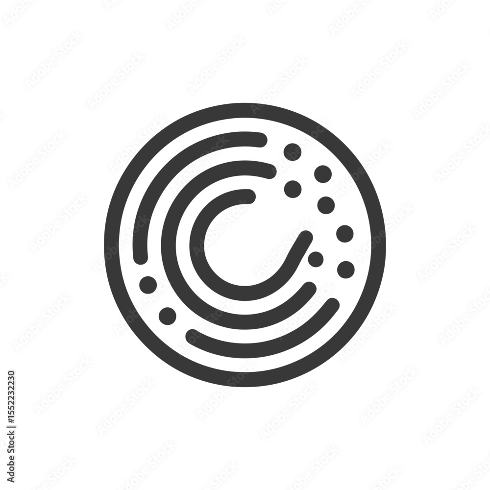 Poster abstract circular design with concentric arcs and scattered dots in dark gray