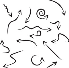 Hand-drawn arrow icon set. A collection of curved