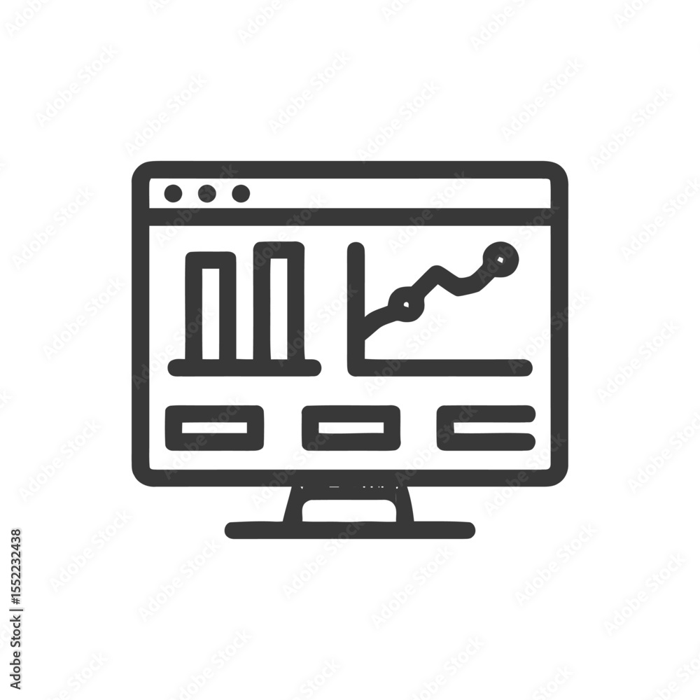 Poster data analysis on screen: bar graph and line chart icon