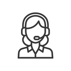 Minimalist Customer Service Icon: Female Agent with Headset, Outline Style