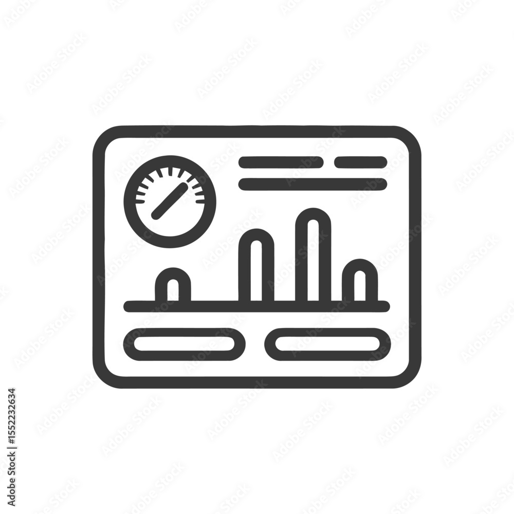 Poster stylized control panel icon with gauge and graph display in black outline
