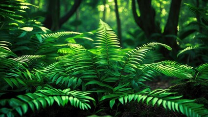 Green Fern Leaves In The Forest with Empty Copy Space For Text