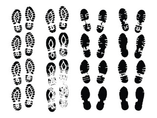 Detailed Black Vector Silhouette Icon Set of Footprints for Adventure Trails, Tracking Designs, and Outdoor Graphic Projects