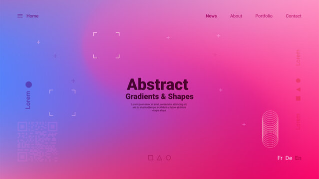 A modern digital design represents abstract gradients transitioning from blue to pink, featuring geometric shapes and space for text elements. Visuals convey creativity and innovation.