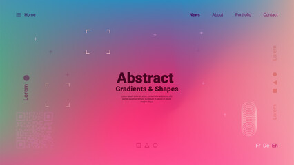 An artistic arrangement of vibrant gradients and geometric shapes fills the digital canvas. The background transitions color smoothly while maintaining a contemporary aesthetic.
