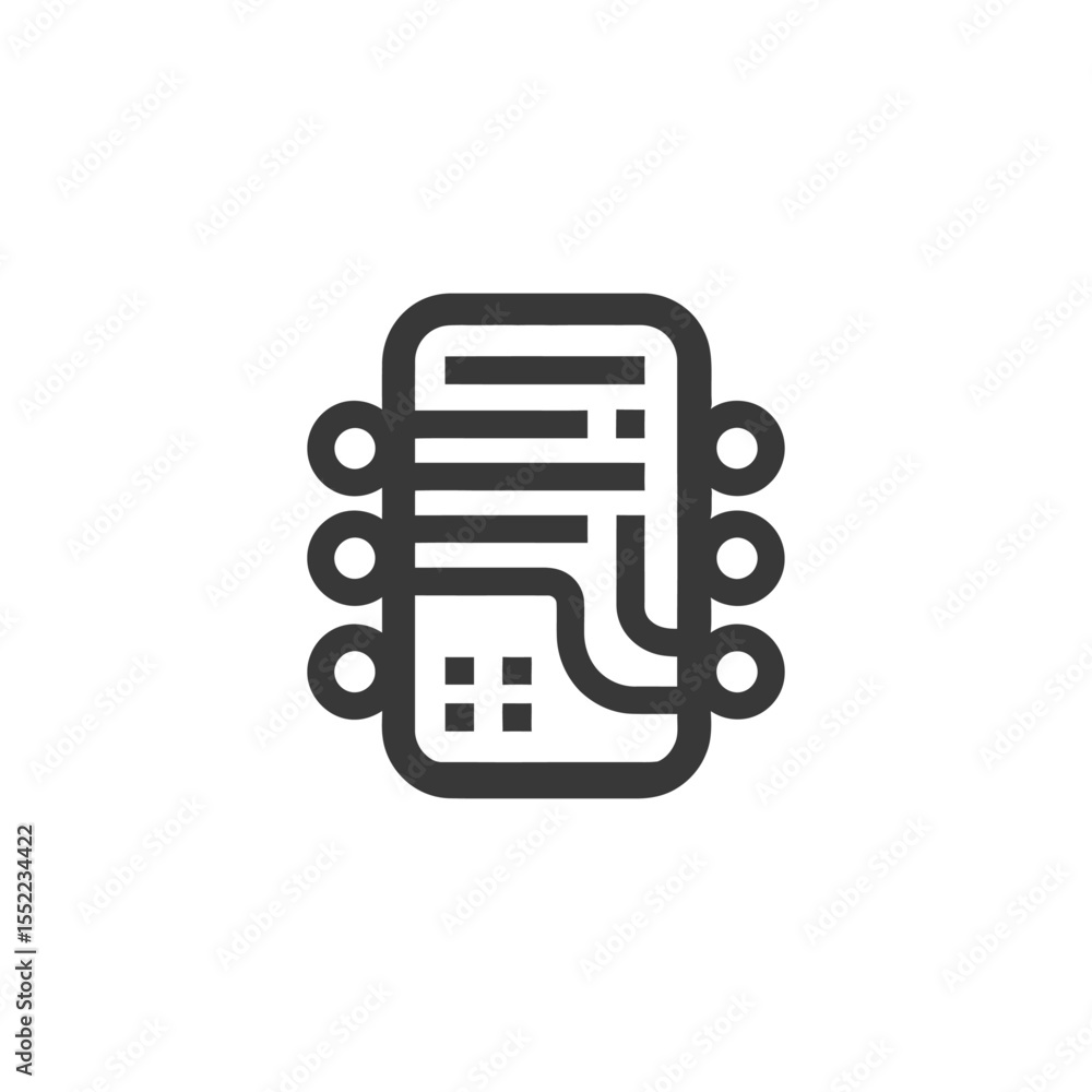 Poster minimalist circuit board icon with rounded edges and circular connectors