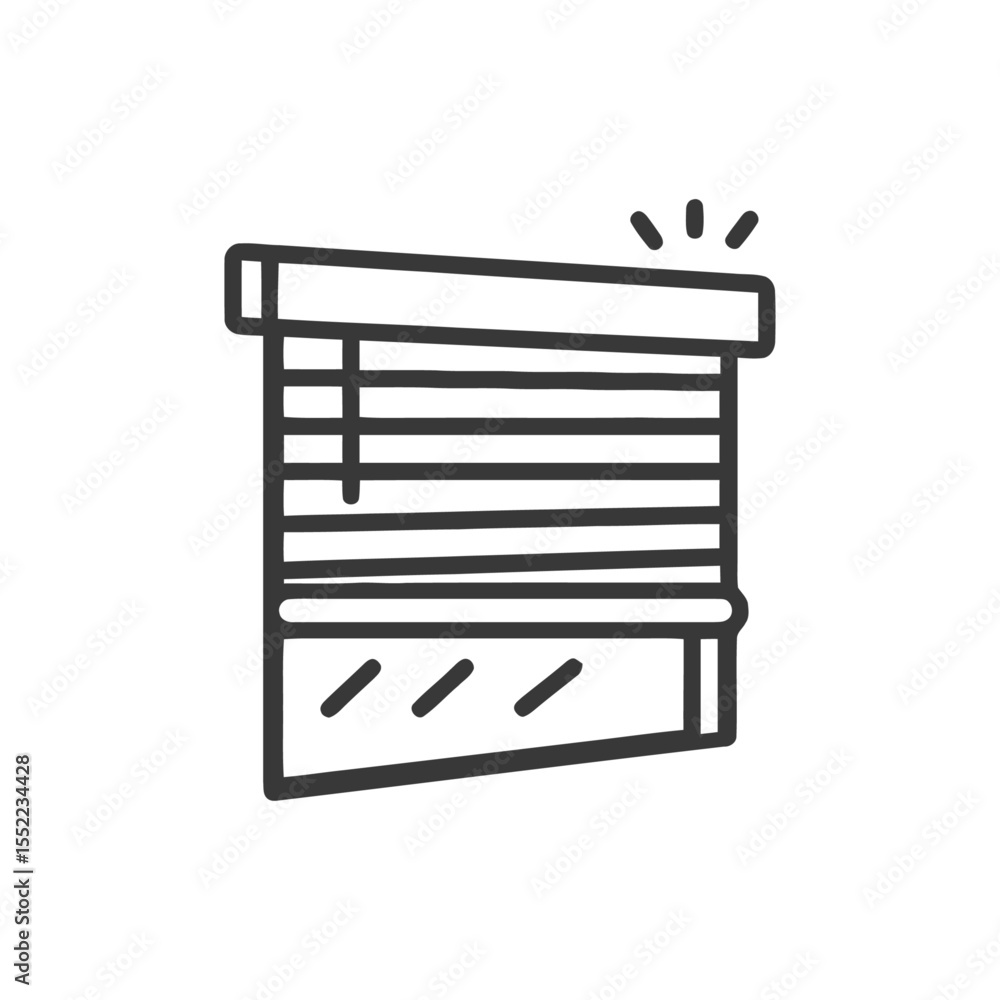 Poster minimalist icon of open window blinds with light rays