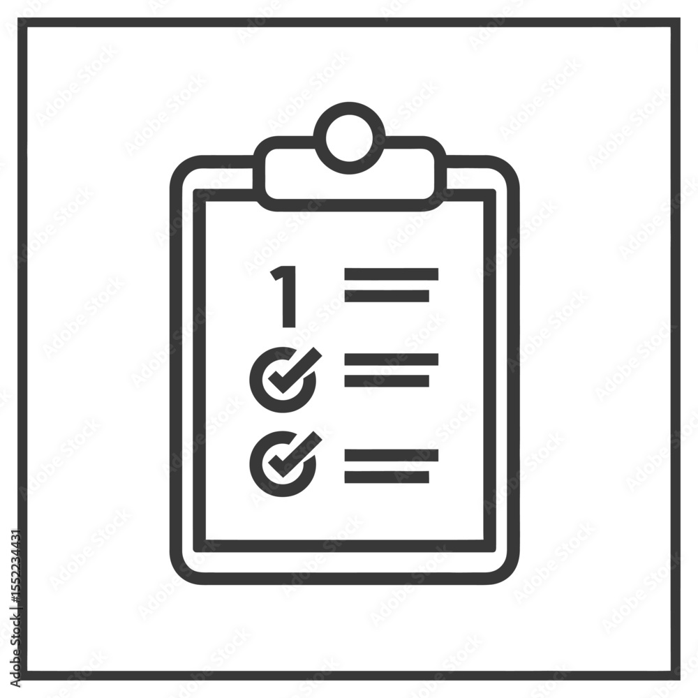 Aufkleber minimalist clipboard icon with checkmarks and number one in dark gray