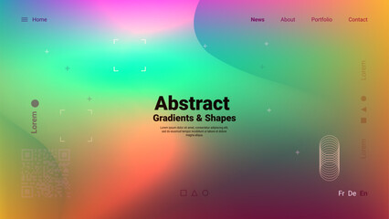 A vibrant digital interface showcases swirling gradients and geometric shapes in various colors. This visually striking design emphasizes creativity and modern web aesthetics.
